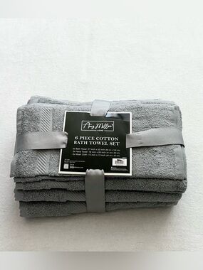 Amy Miller Home 6 Piece 100% Cotton Bath Towel Set Gray NWT Soft Absorbent